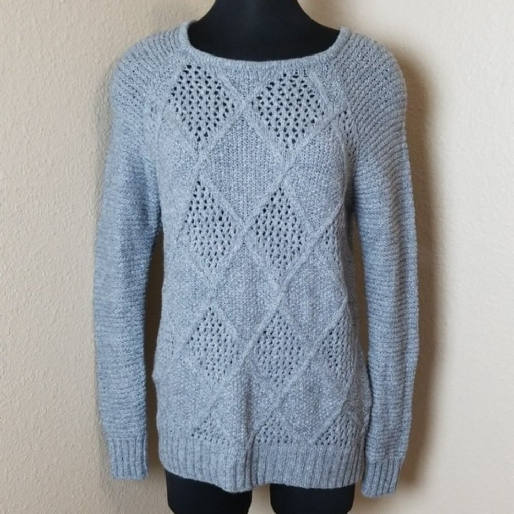 American Eagle Gray Cable Knit Sweater Open Weave